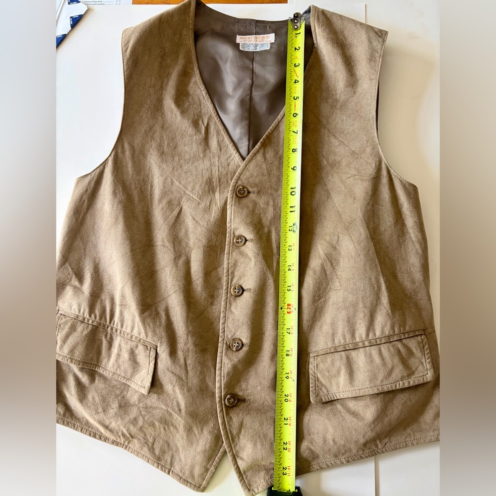 Brooks Brothers Brown Suede Leather Vest Men’s Large Button Front Classic